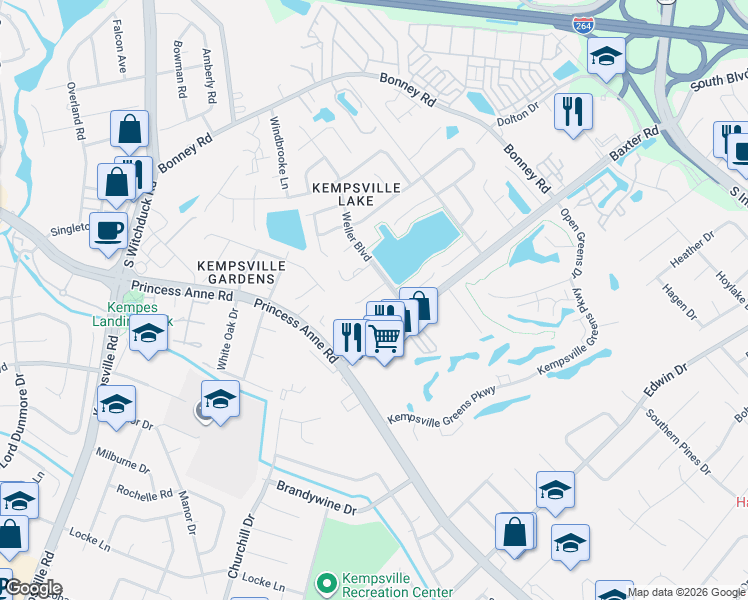 map of restaurants, bars, coffee shops, grocery stores, and more near 4822 Oldwick Court in Virginia Beach