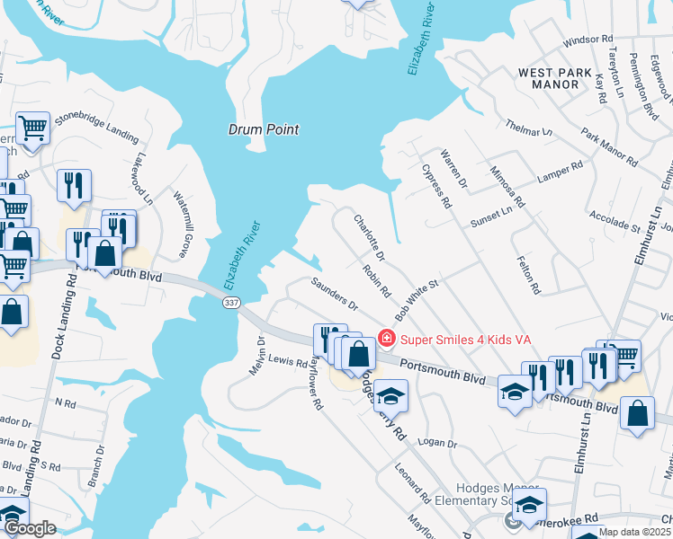 map of restaurants, bars, coffee shops, grocery stores, and more near 400 Oriole Road in Portsmouth