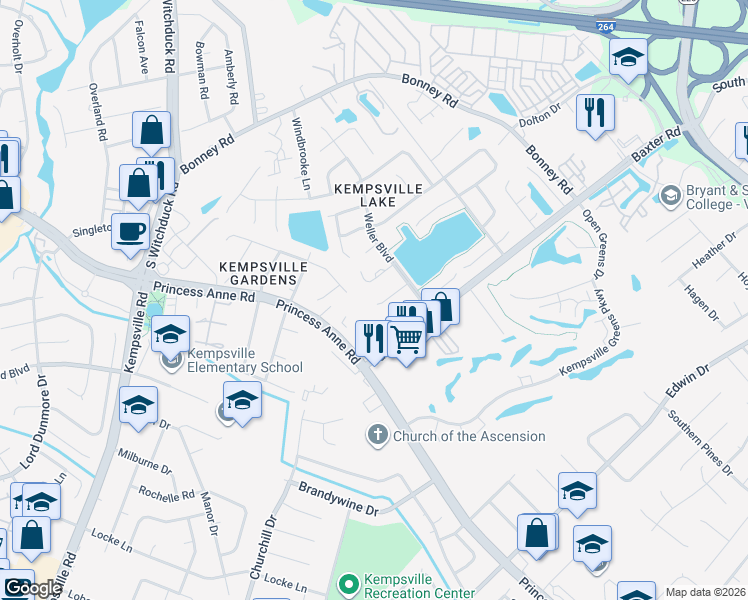 map of restaurants, bars, coffee shops, grocery stores, and more near 4822 Oldwick Court in Virginia Beach