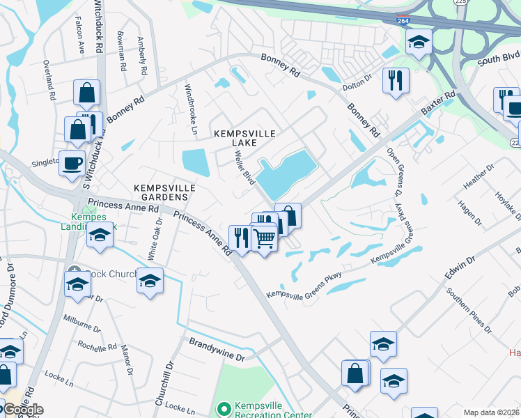 map of restaurants, bars, coffee shops, grocery stores, and more near 4822 Oldwick Court in Virginia Beach