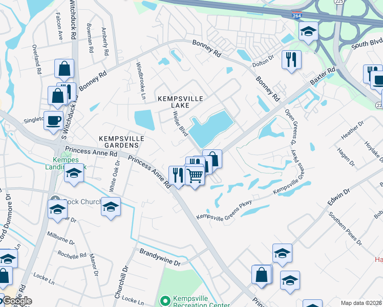 map of restaurants, bars, coffee shops, grocery stores, and more near 4822 Oldwick Court in Virginia Beach