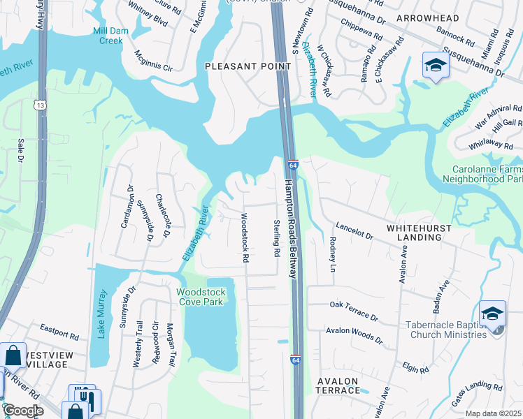 map of restaurants, bars, coffee shops, grocery stores, and more near 5809 Sir Michael Lane in Virginia Beach