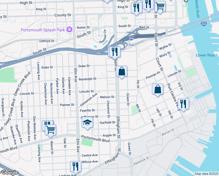 map of restaurants, bars, coffee shops, grocery stores, and more near 1807 Chestnut Street in Portsmouth