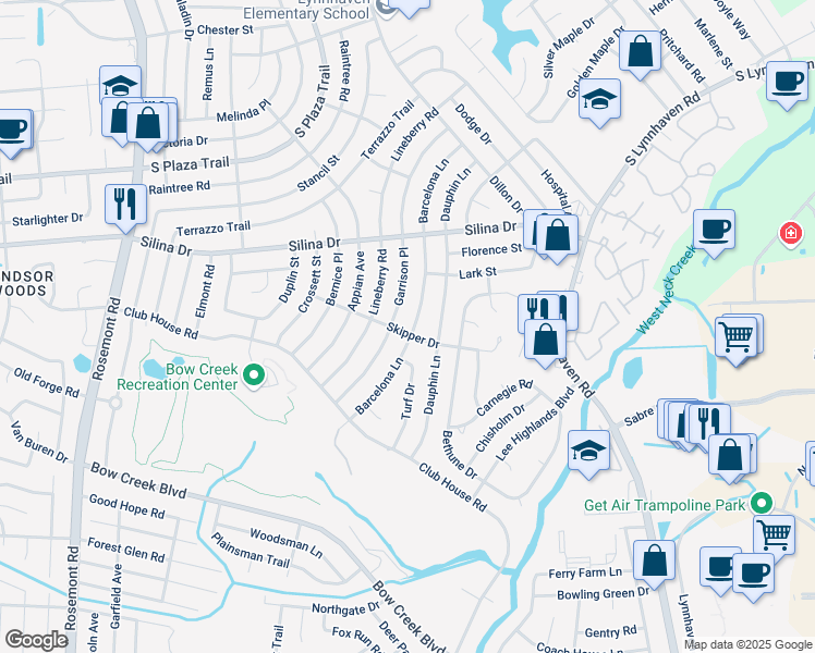 map of restaurants, bars, coffee shops, grocery stores, and more near 451 Barcelona Lane in Virginia Beach