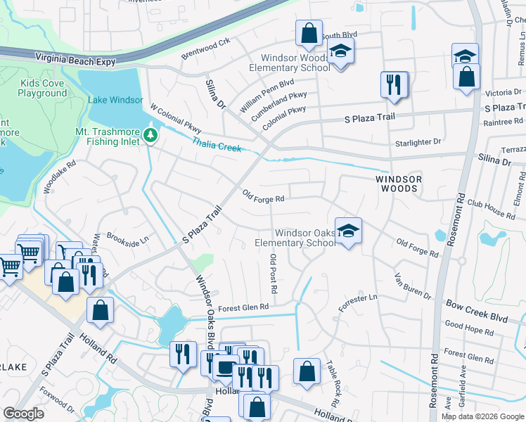 map of restaurants, bars, coffee shops, grocery stores, and more near 3848 Liberty Ridge Road in Virginia Beach