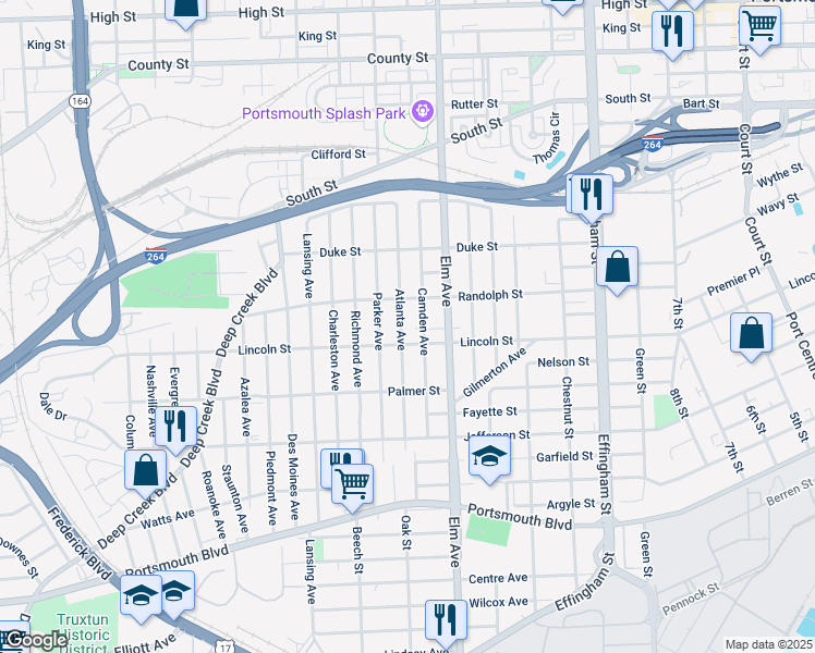 map of restaurants, bars, coffee shops, grocery stores, and more near 1815 Atlanta Avenue in Portsmouth