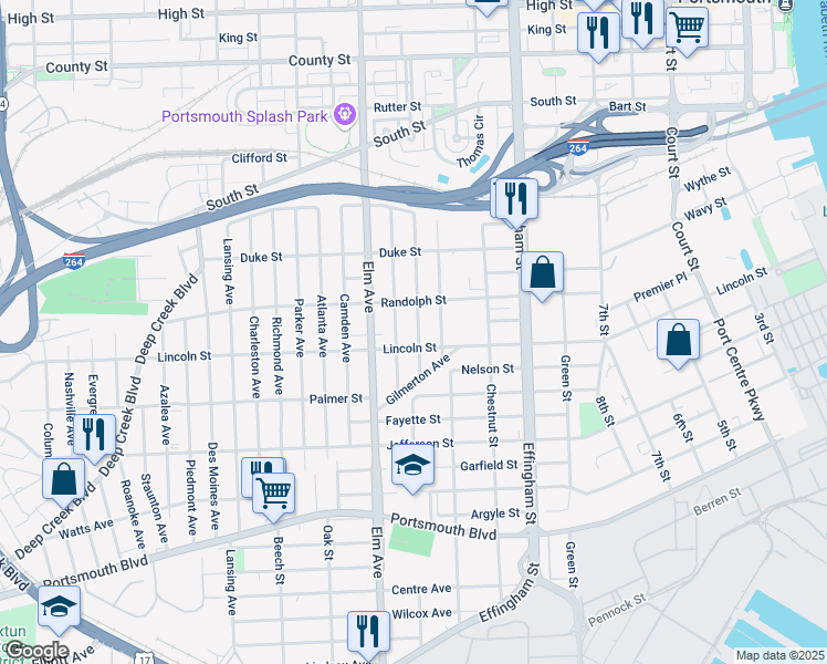 map of restaurants, bars, coffee shops, grocery stores, and more near 1812 Maple Avenue in Portsmouth