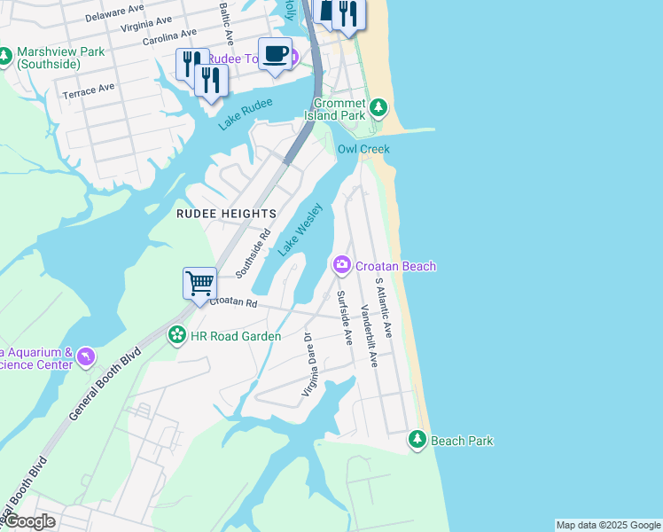 map of restaurants, bars, coffee shops, grocery stores, and more near 549 Virginia Dare Drive in Virginia Beach