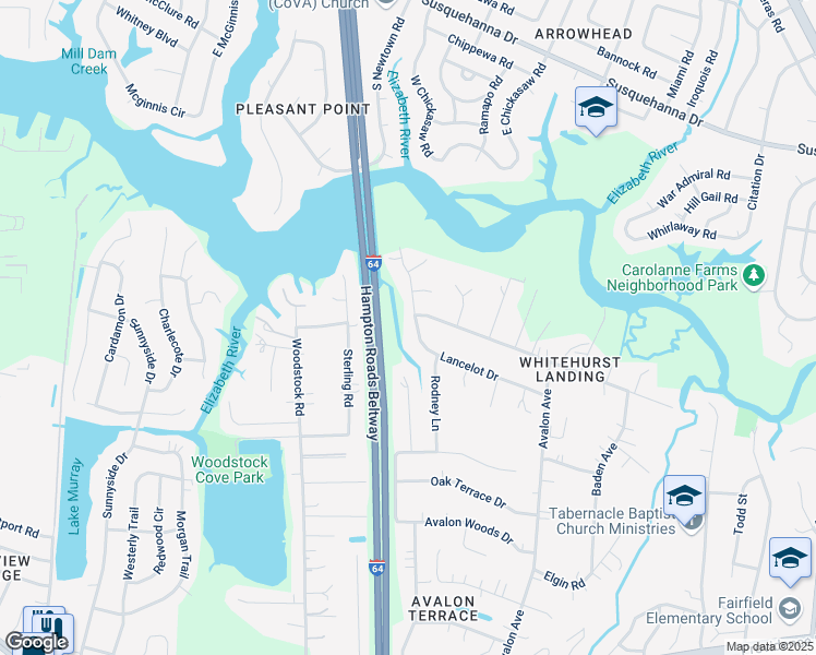 map of restaurants, bars, coffee shops, grocery stores, and more near 5777 Lancelot Drive in Virginia Beach