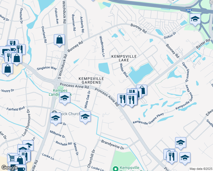 map of restaurants, bars, coffee shops, grocery stores, and more near 484 Century Court in Virginia Beach