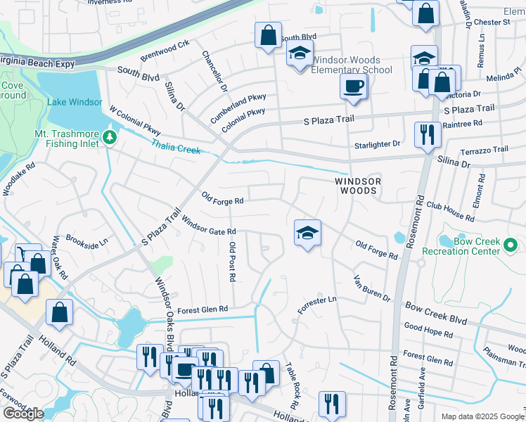 map of restaurants, bars, coffee shops, grocery stores, and more near 3808 Liberty Ridge Road in Virginia Beach