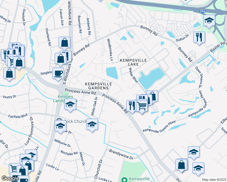 map of restaurants, bars, coffee shops, grocery stores, and more near 484 Century Court in Virginia Beach