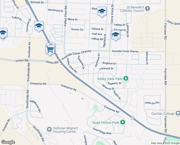 map of restaurants, bars, coffee shops, grocery stores, and more near 2399 Paradise Drive in Hollister