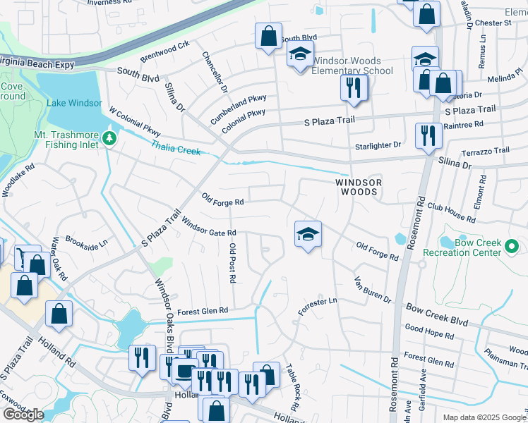 map of restaurants, bars, coffee shops, grocery stores, and more near 3808 Liberty Ridge Road in Virginia Beach