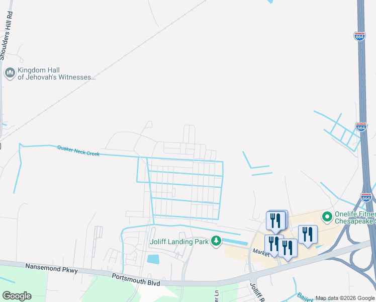 map of restaurants, bars, coffee shops, grocery stores, and more near 5013 Cape May Loop in Chesapeake