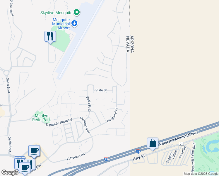 map of restaurants, bars, coffee shops, grocery stores, and more near 976 Vista Del Sol Court in Mesquite