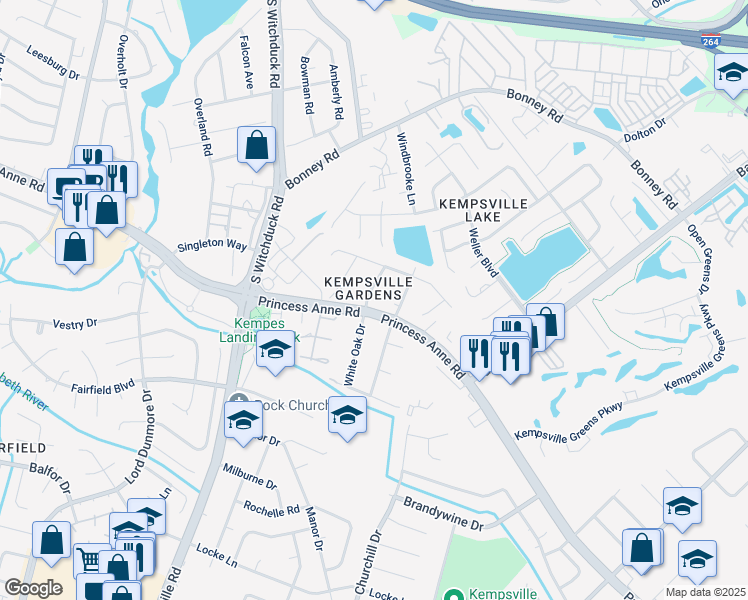 map of restaurants, bars, coffee shops, grocery stores, and more near 429 Hartsdale Road in Virginia Beach