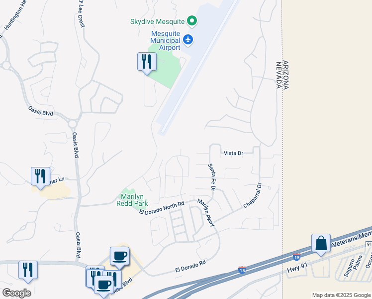 map of restaurants, bars, coffee shops, grocery stores, and more near 984 Mesquite Springs Drive in Mesquite