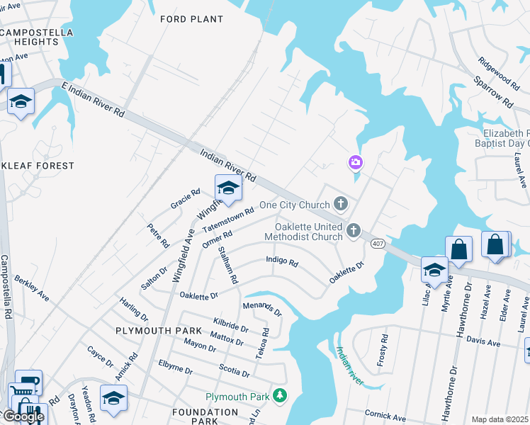 map of restaurants, bars, coffee shops, grocery stores, and more near 1209 Ormer Road in Chesapeake