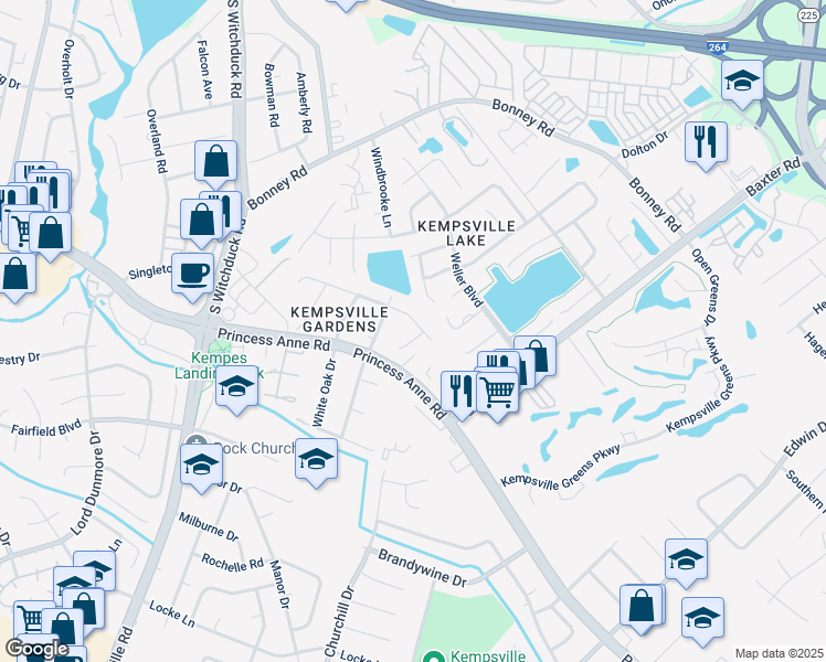 map of restaurants, bars, coffee shops, grocery stores, and more near 472 Century Court in Virginia Beach