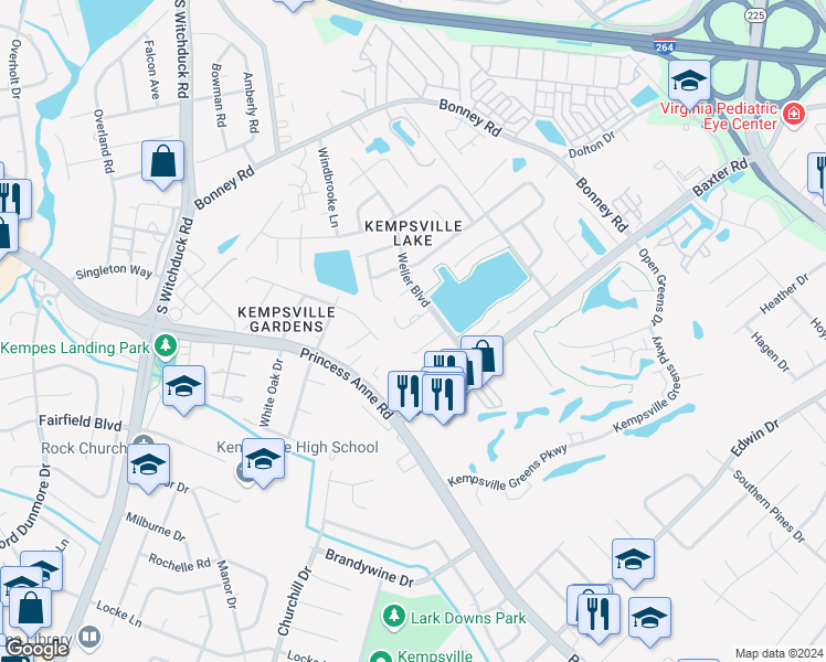 map of restaurants, bars, coffee shops, grocery stores, and more near 4821 Tunlaw Court in Virginia Beach