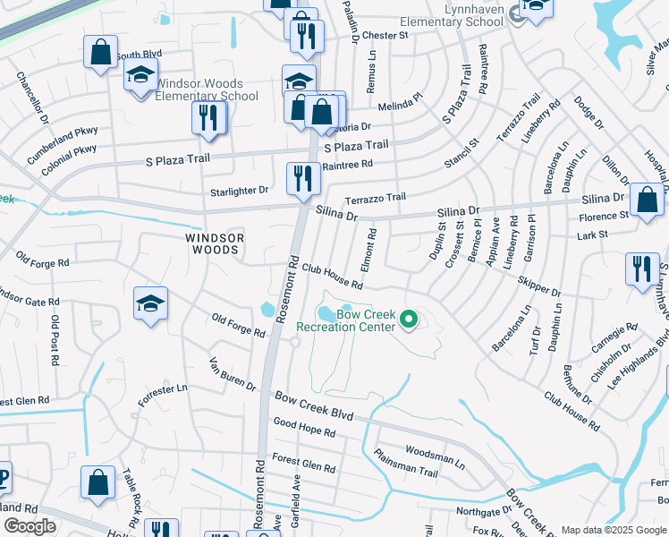 map of restaurants, bars, coffee shops, grocery stores, and more near 3536 Club House Road in Virginia Beach