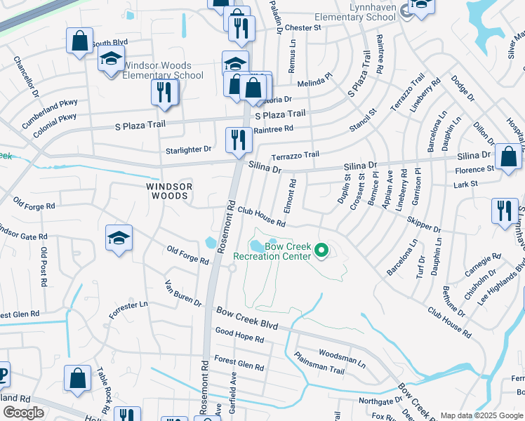 map of restaurants, bars, coffee shops, grocery stores, and more near 3536 Club House Road in Virginia Beach