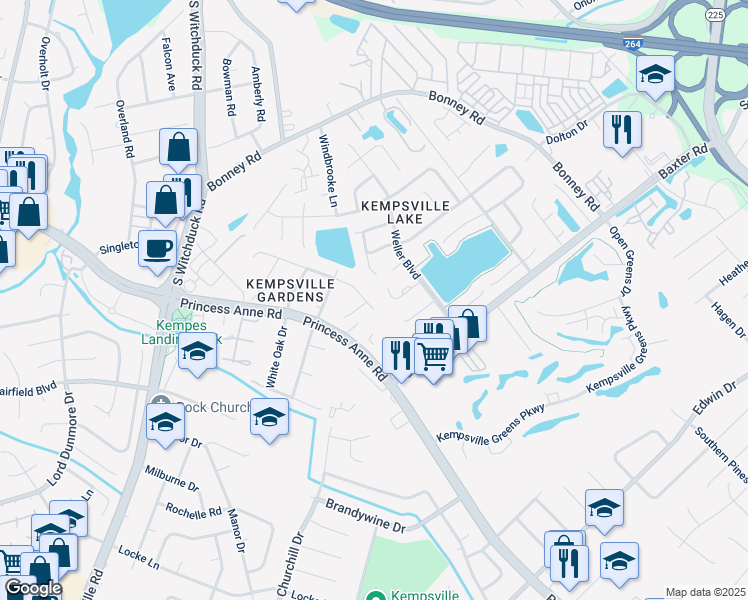 map of restaurants, bars, coffee shops, grocery stores, and more near 4972 Century Drive in Virginia Beach