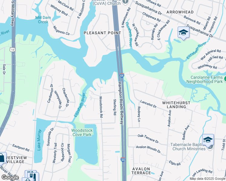 map of restaurants, bars, coffee shops, grocery stores, and more near 5809 Sir Michael Lane in Virginia Beach