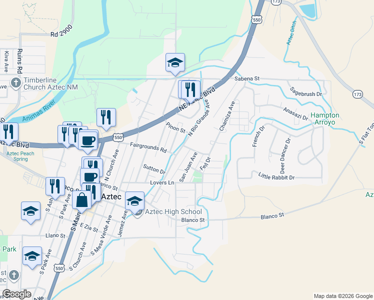 map of restaurants, bars, coffee shops, grocery stores, and more near 624 San Ysidro Place in Aztec