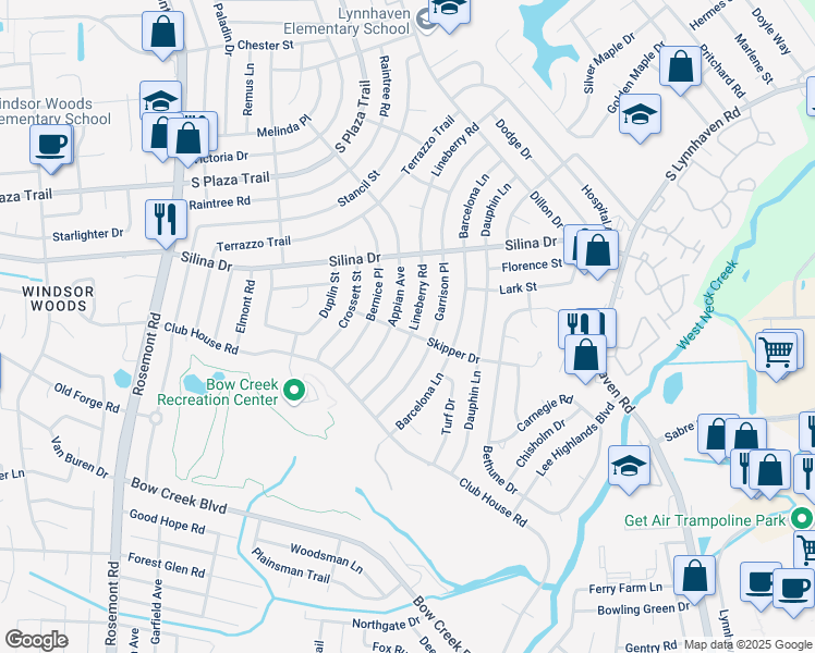 map of restaurants, bars, coffee shops, grocery stores, and more near 441 Lineberry Road in Virginia Beach