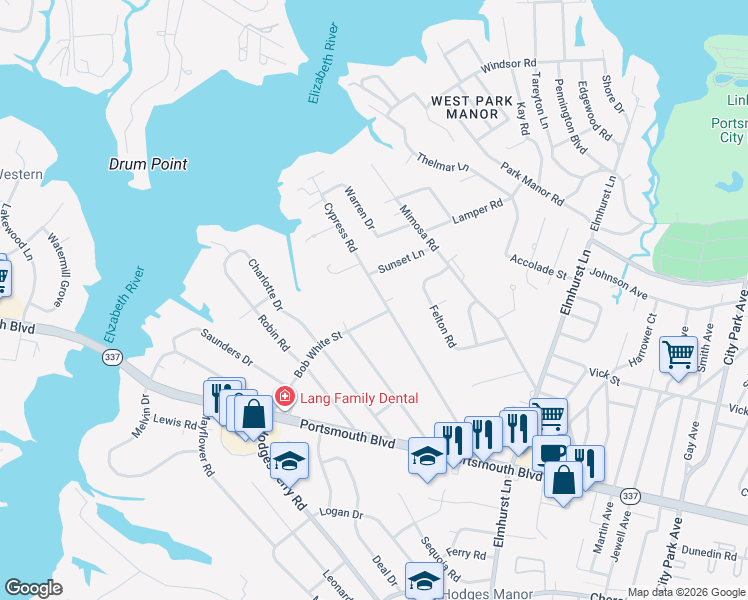map of restaurants, bars, coffee shops, grocery stores, and more near in Portsmouth