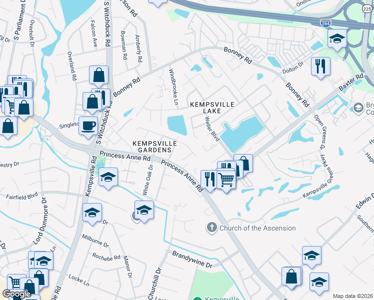 map of restaurants, bars, coffee shops, grocery stores, and more near 4985 Century Drive in Virginia Beach