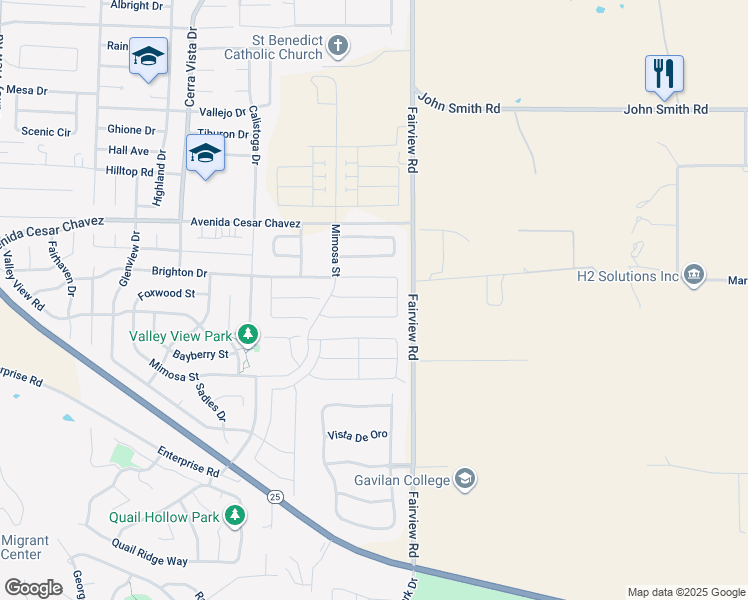 map of restaurants, bars, coffee shops, grocery stores, and more near 660 Fairview Road in Hollister