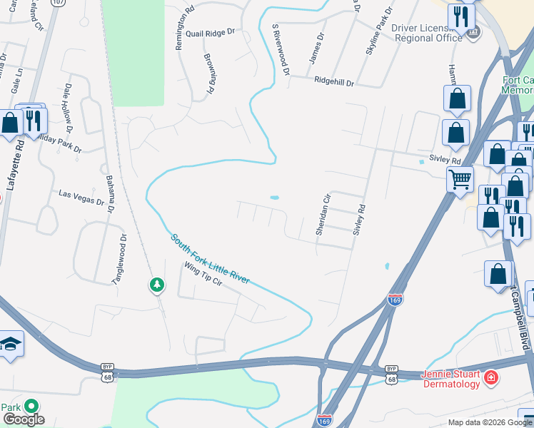 map of restaurants, bars, coffee shops, grocery stores, and more near 267 Sheridan Circle in Hopkinsville