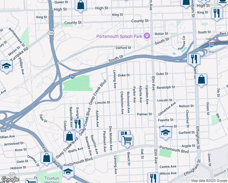 map of restaurants, bars, coffee shops, grocery stores, and more near 1700 Lansing Avenue in Portsmouth