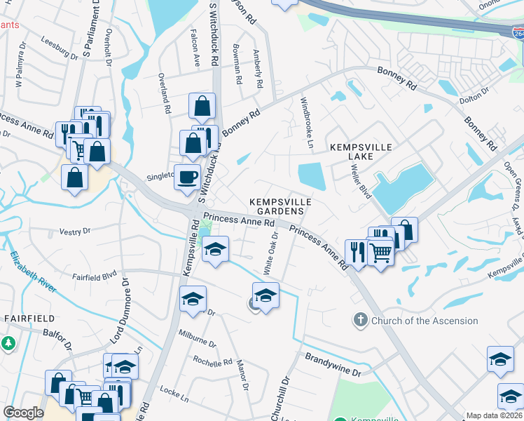 map of restaurants, bars, coffee shops, grocery stores, and more near in Virginia Beach