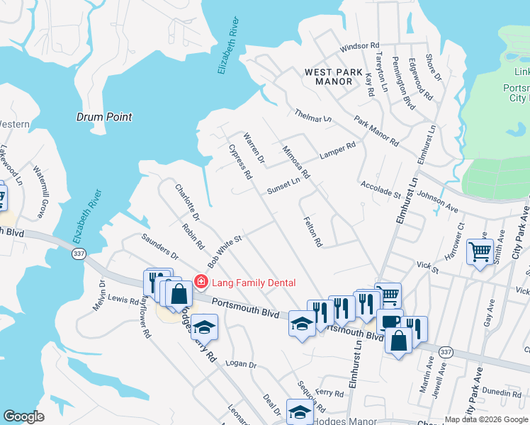 map of restaurants, bars, coffee shops, grocery stores, and more near in Portsmouth