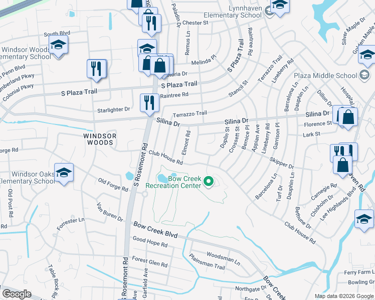 map of restaurants, bars, coffee shops, grocery stores, and more near 3517 Olympia Lane in Virginia Beach