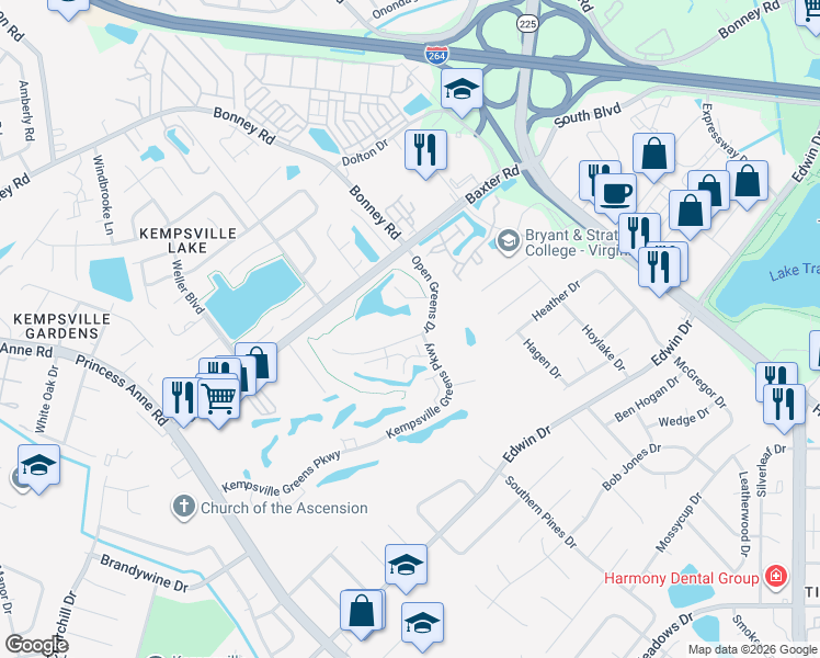 map of restaurants, bars, coffee shops, grocery stores, and more near 4710 Kempsville Greens Parkway in Virginia Beach