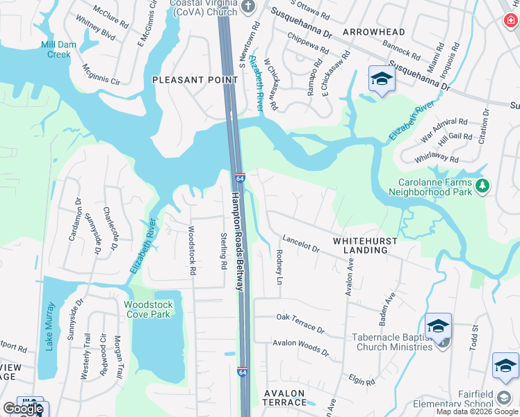 map of restaurants, bars, coffee shops, grocery stores, and more near 5777 Lancelot Drive in Virginia Beach