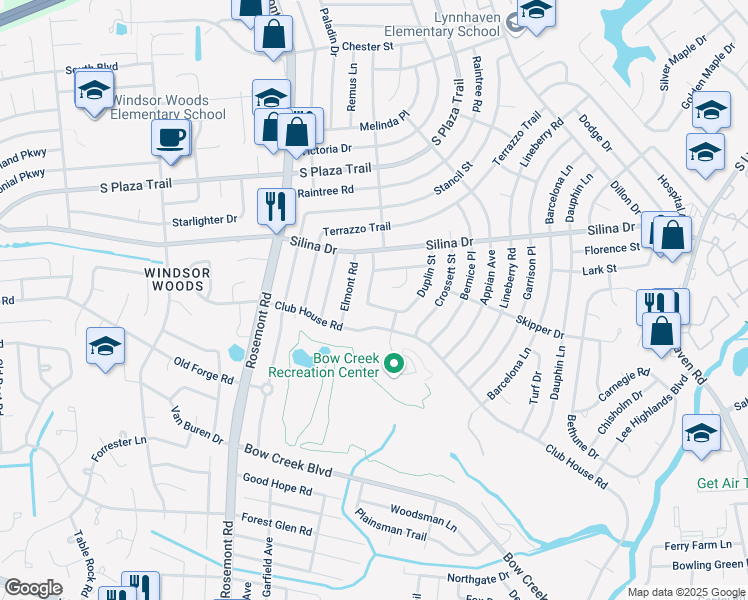 map of restaurants, bars, coffee shops, grocery stores, and more near 3516 Olympia Lane in Virginia Beach