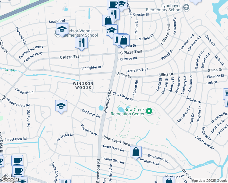 map of restaurants, bars, coffee shops, grocery stores, and more near 3552 Club House Road in Virginia Beach