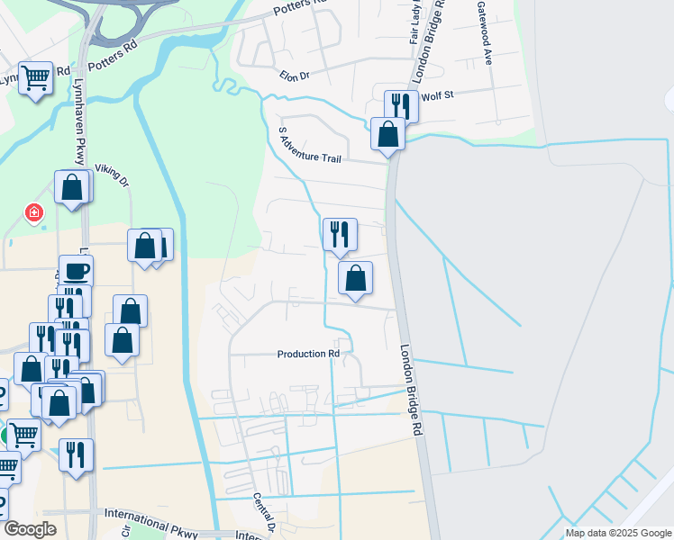 map of restaurants, bars, coffee shops, grocery stores, and more near 513 Central Drive in Virginia Beach
