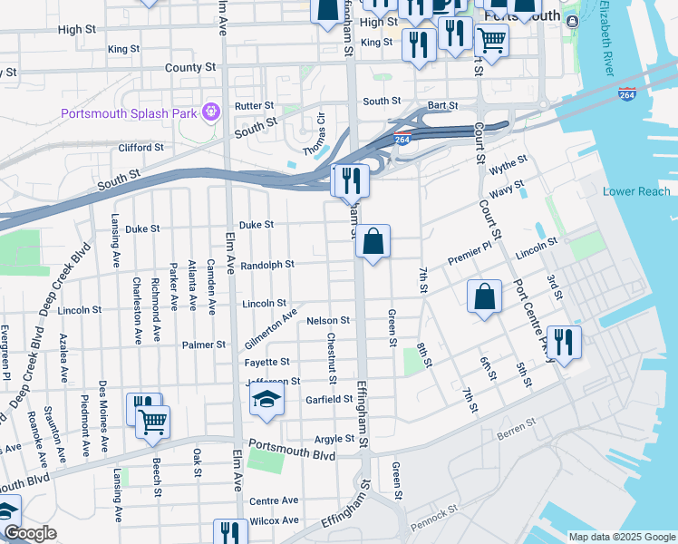 map of restaurants, bars, coffee shops, grocery stores, and more near 1807 Chestnut Street in Portsmouth