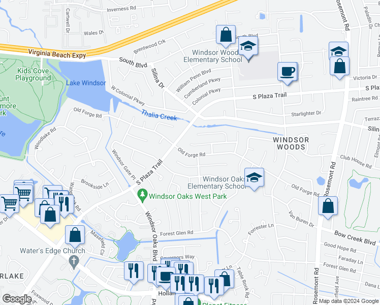 map of restaurants, bars, coffee shops, grocery stores, and more near 3848 Liberty Ridge Road in Virginia Beach