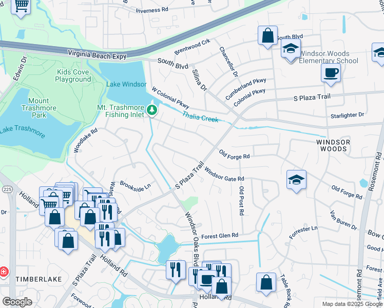 map of restaurants, bars, coffee shops, grocery stores, and more near 4012 Windsor Gate Place in Virginia Beach