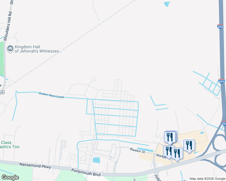 map of restaurants, bars, coffee shops, grocery stores, and more near 5013 Cape May Loop in Chesapeake