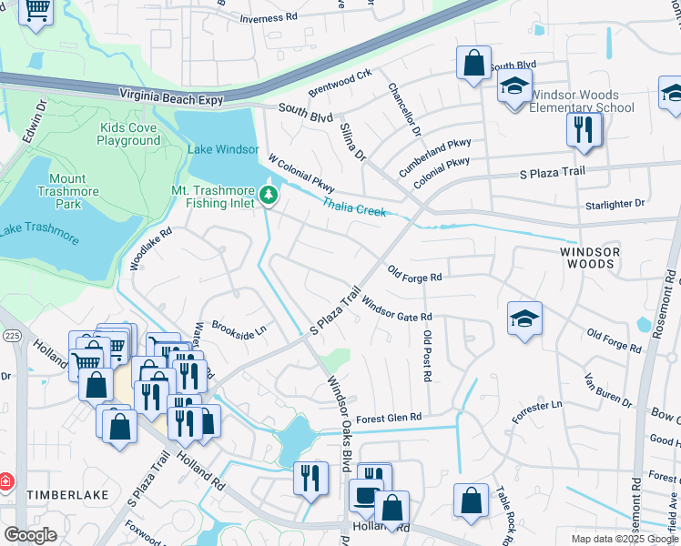 map of restaurants, bars, coffee shops, grocery stores, and more near 4012 Windsor Gate Place in Virginia Beach