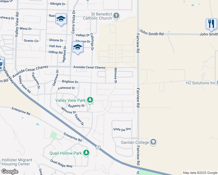 map of restaurants, bars, coffee shops, grocery stores, and more near 1900 Lotus Court in Hollister